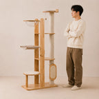 Skyline Perch - Multi-Level Solid Wood Cat Tower with Hammock & Scratcher