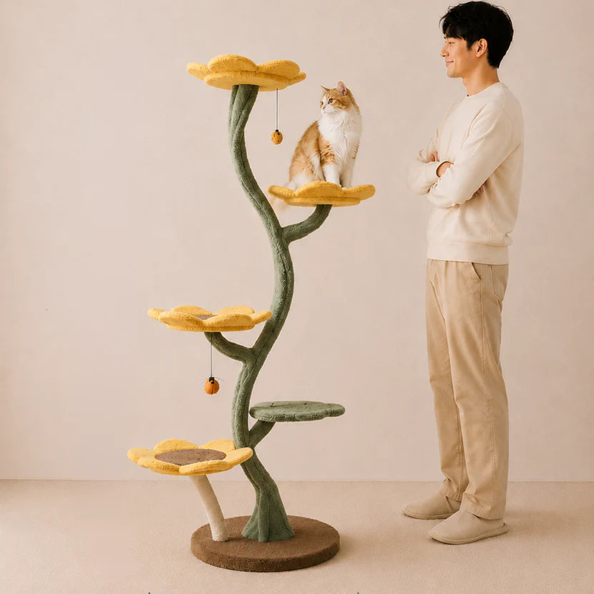 Sunflower Haven - Multi-Level Cat Tree Tower with Flower Perches