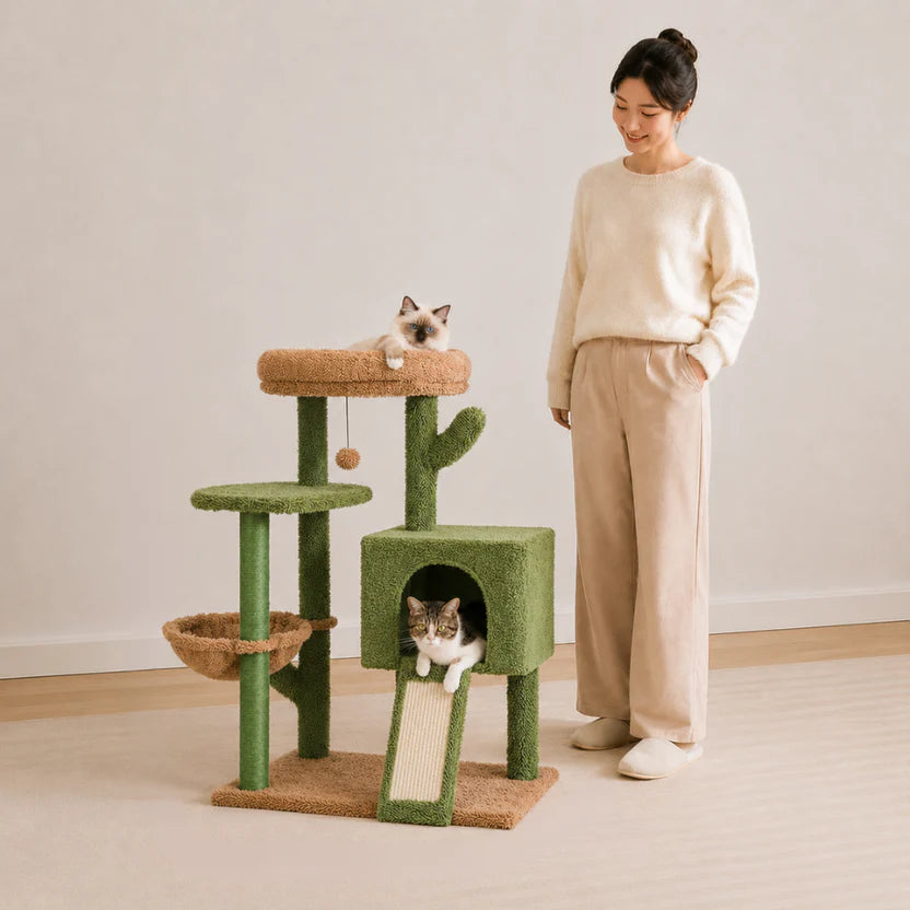 Desert Oasis - Cactus Cat Tree with Condo & Scratching Ramp
