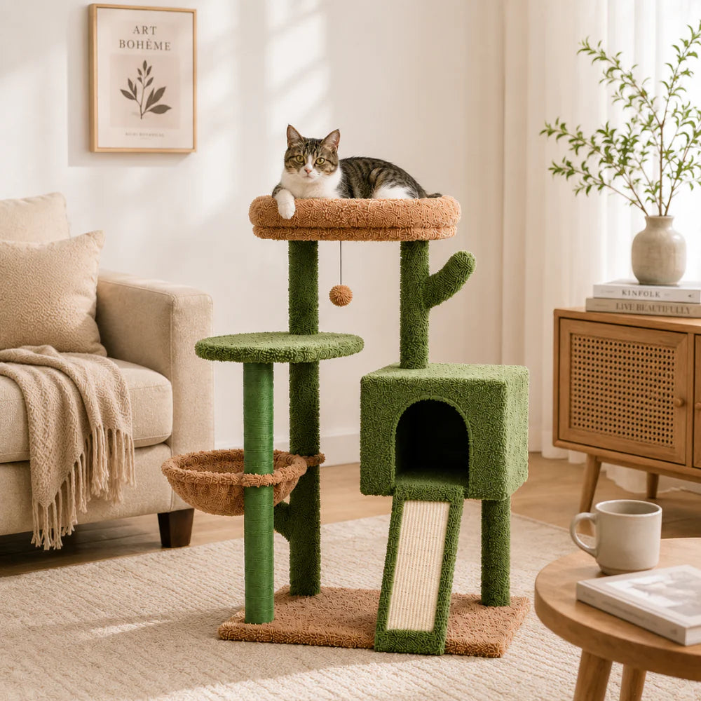 Desert Oasis - Cactus Cat Tree with Condo & Scratching Ramp