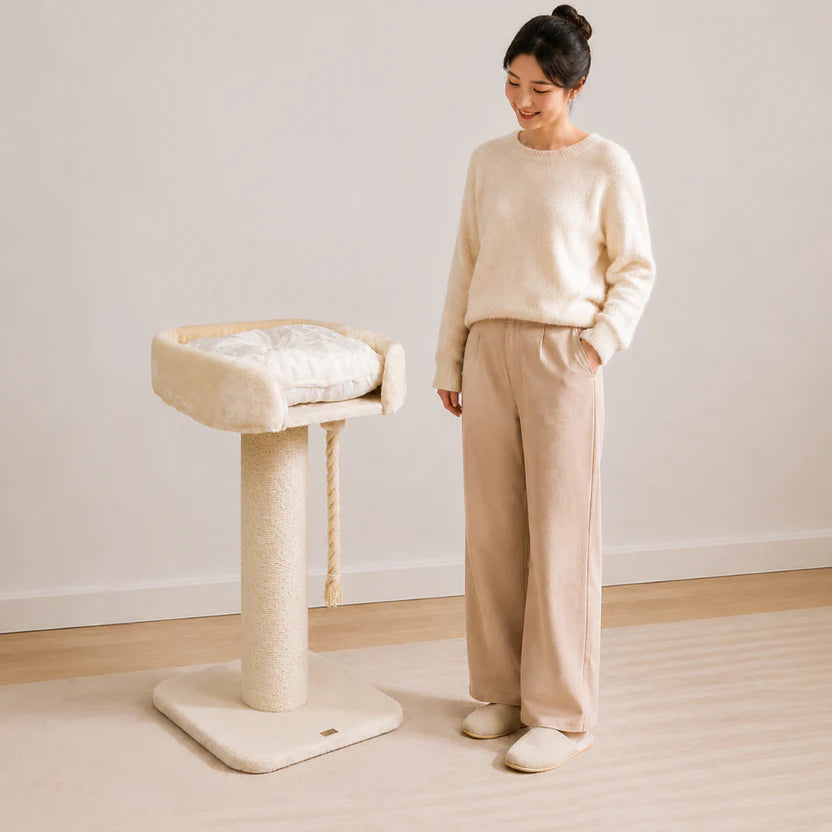 Ivory Nest - Elevated Cat Scratching Post with Plush Bed