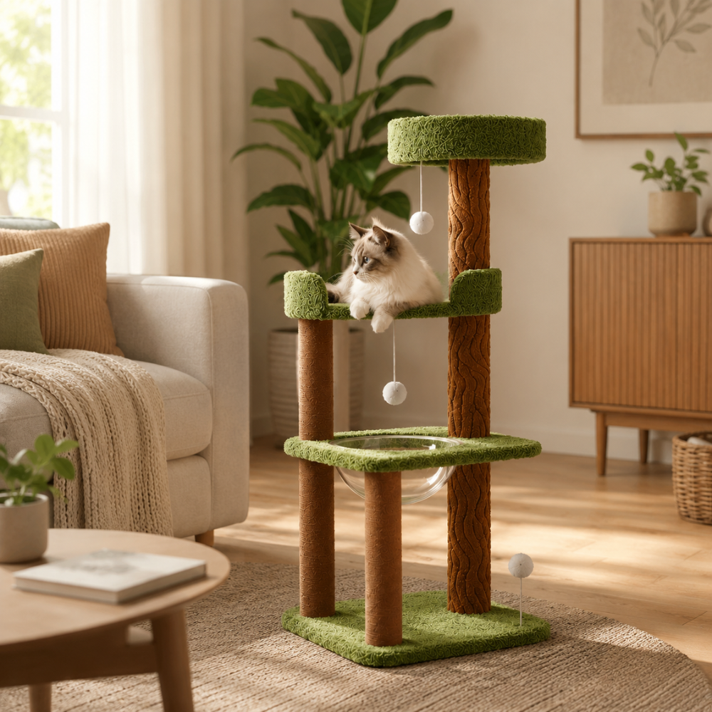 Playful Multi-Level Plush Activity Center Cat Tree with Space Capsule