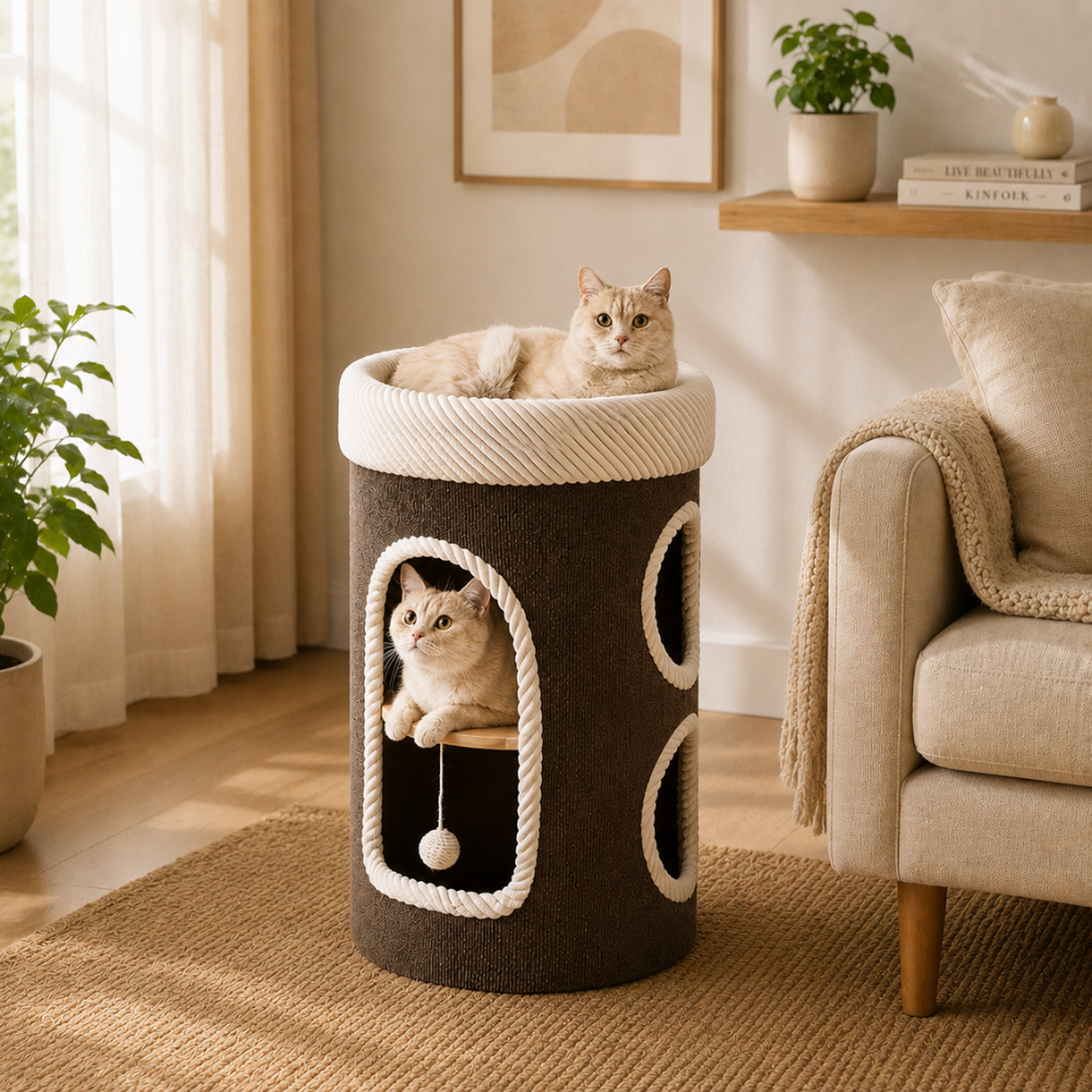 Marie Castle 3-Level Cat Tower & Bed– Multi-Tier Hideaway with Scratch-Resistant Fabric