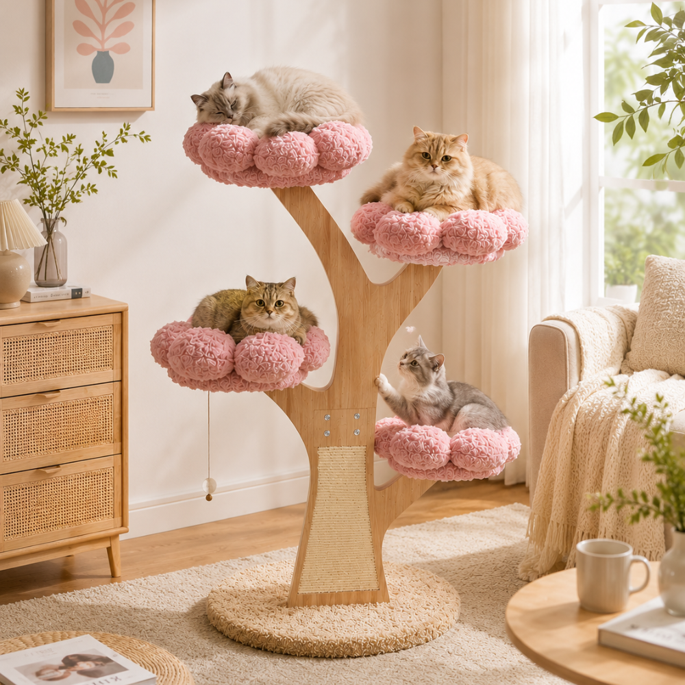 Flower Series Cat Tree – Pink Bloom (4 Platforms)