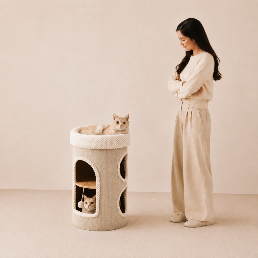 Marie Castle 3-Level Cat Tower & Bed– Multi-Tier Hideaway with Scratch-Resistant Fabric
