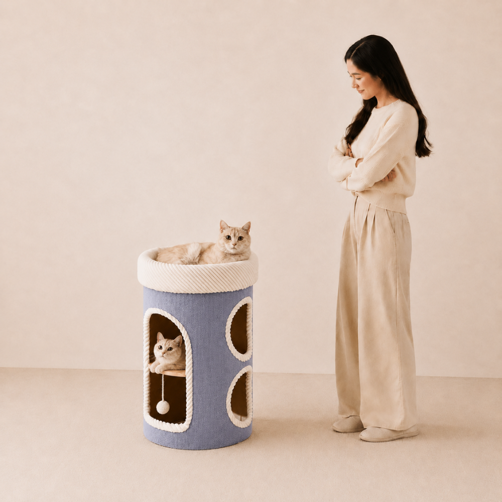 Marie Castle 3-Level Cat Tower & Bed– Multi-Tier Hideaway with Scratch-Resistant Fabric