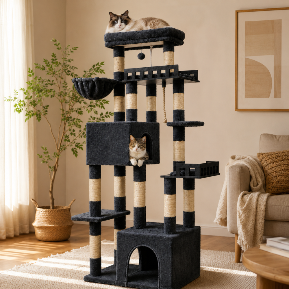 Heavy-Duty Cat Tree Tower for Large Cats with Hammock & Condos