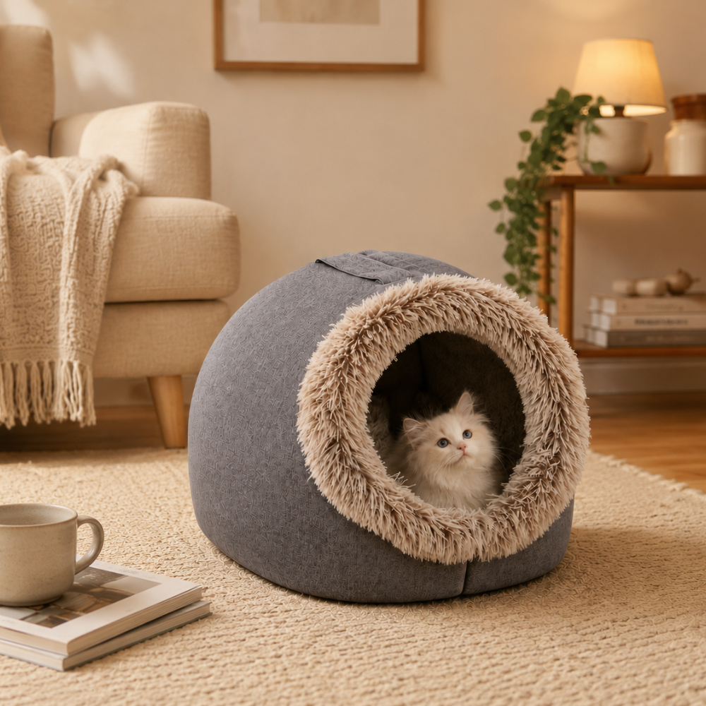 Warm Enclosed Portable Cat Bed with Sleeping Mat