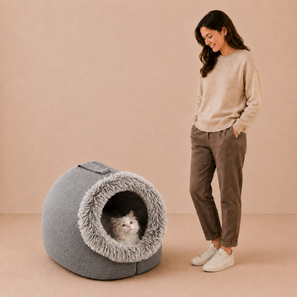 Warm Enclosed Portable Cat Bed with Sleeping Mat