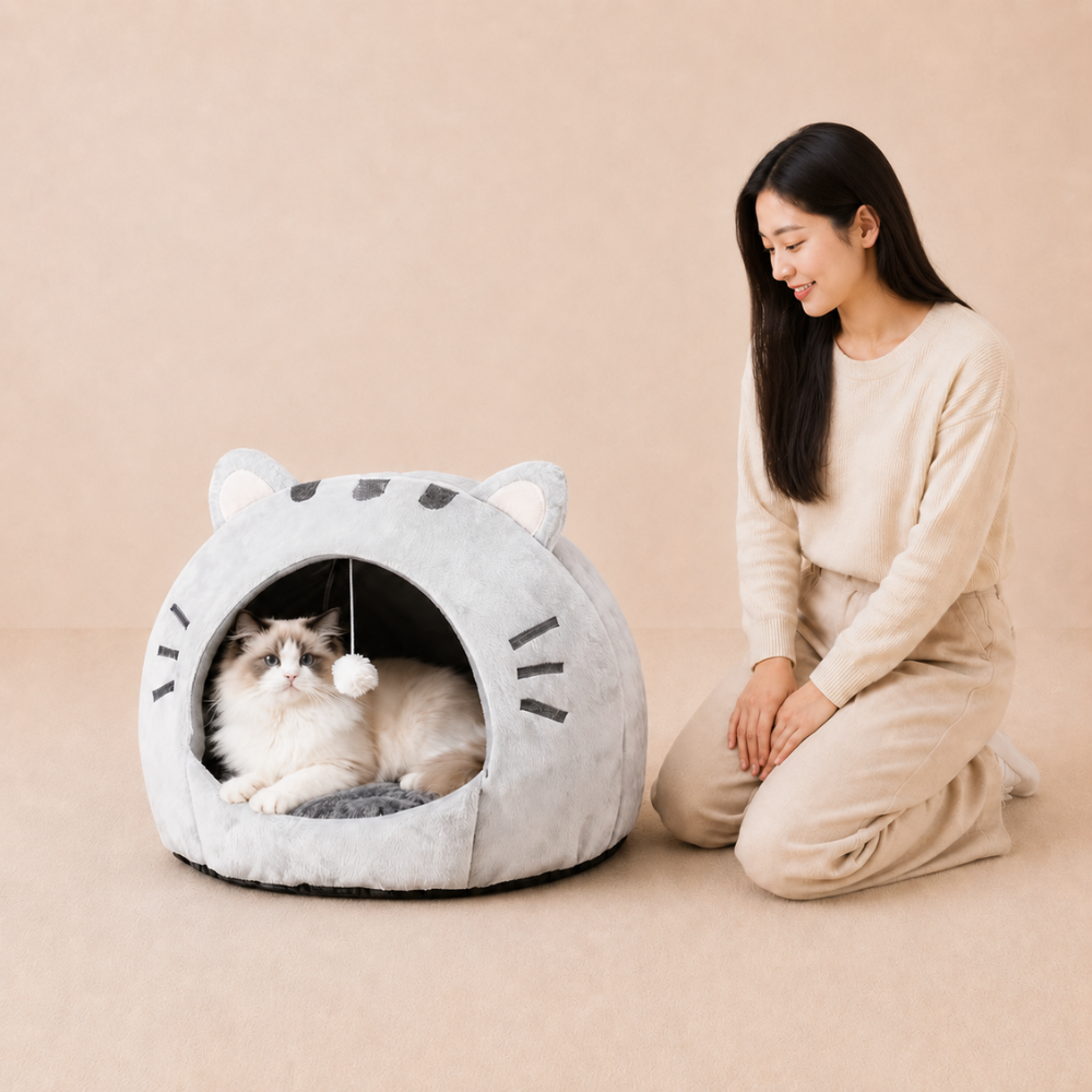Cozy Hooded Cat Bed