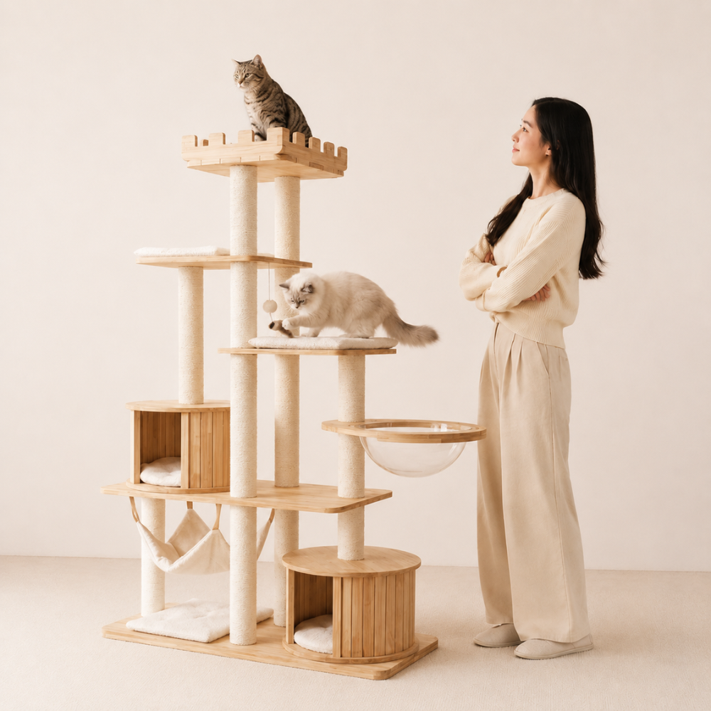 176cm Castle Oak Versatile Space Bowl Cat Tree
