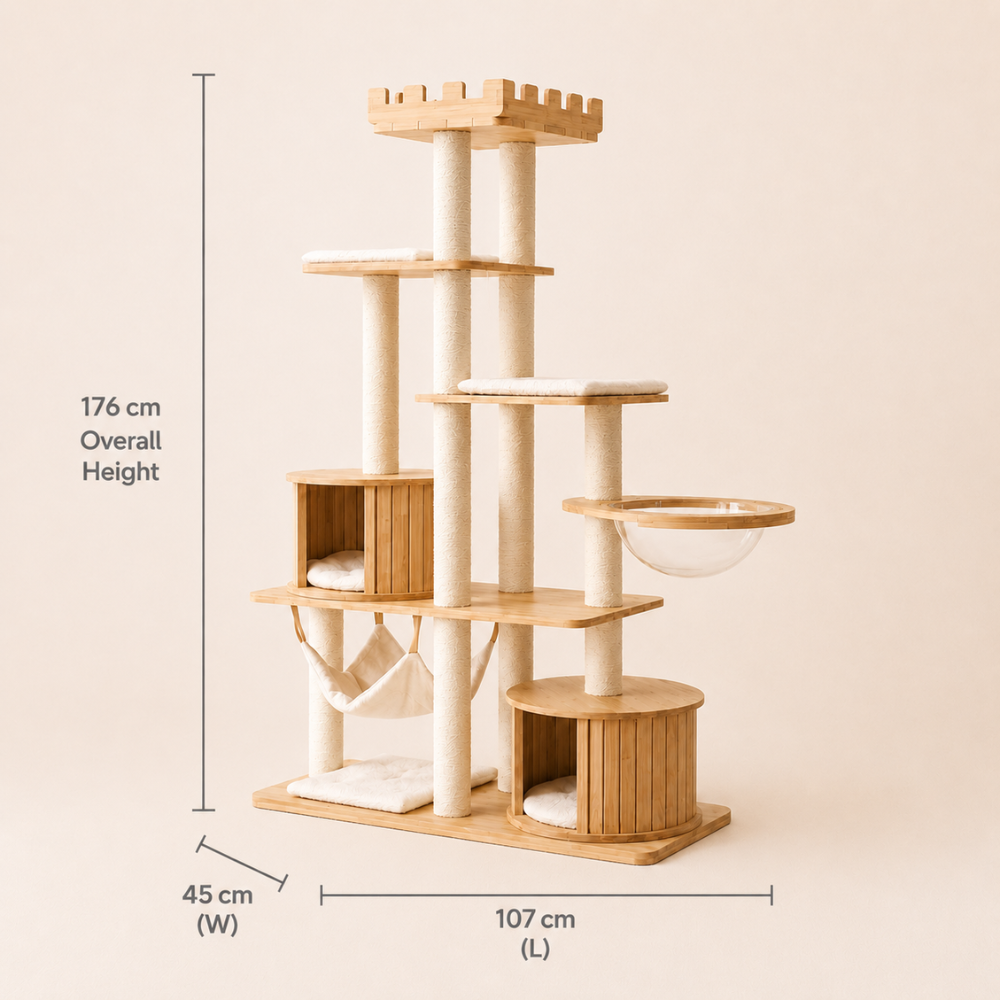 176cm Castle Oak Versatile Space Bowl Cat Tree