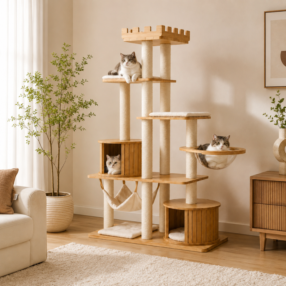 176cm Castle Oak Versatile Space Bowl Cat Tree