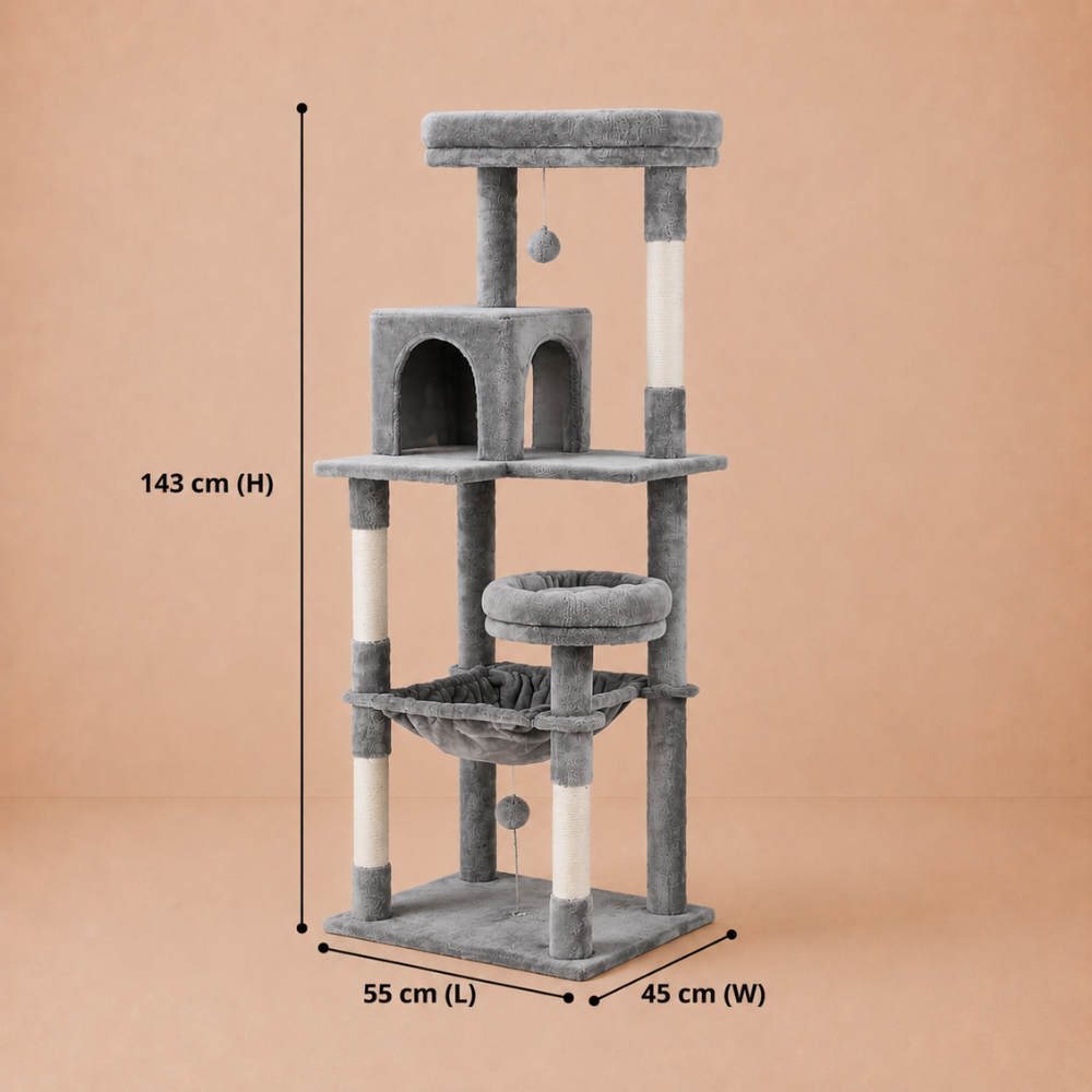 Cat Tree with Condo,Tunnel & Hammock Bed - 141cm