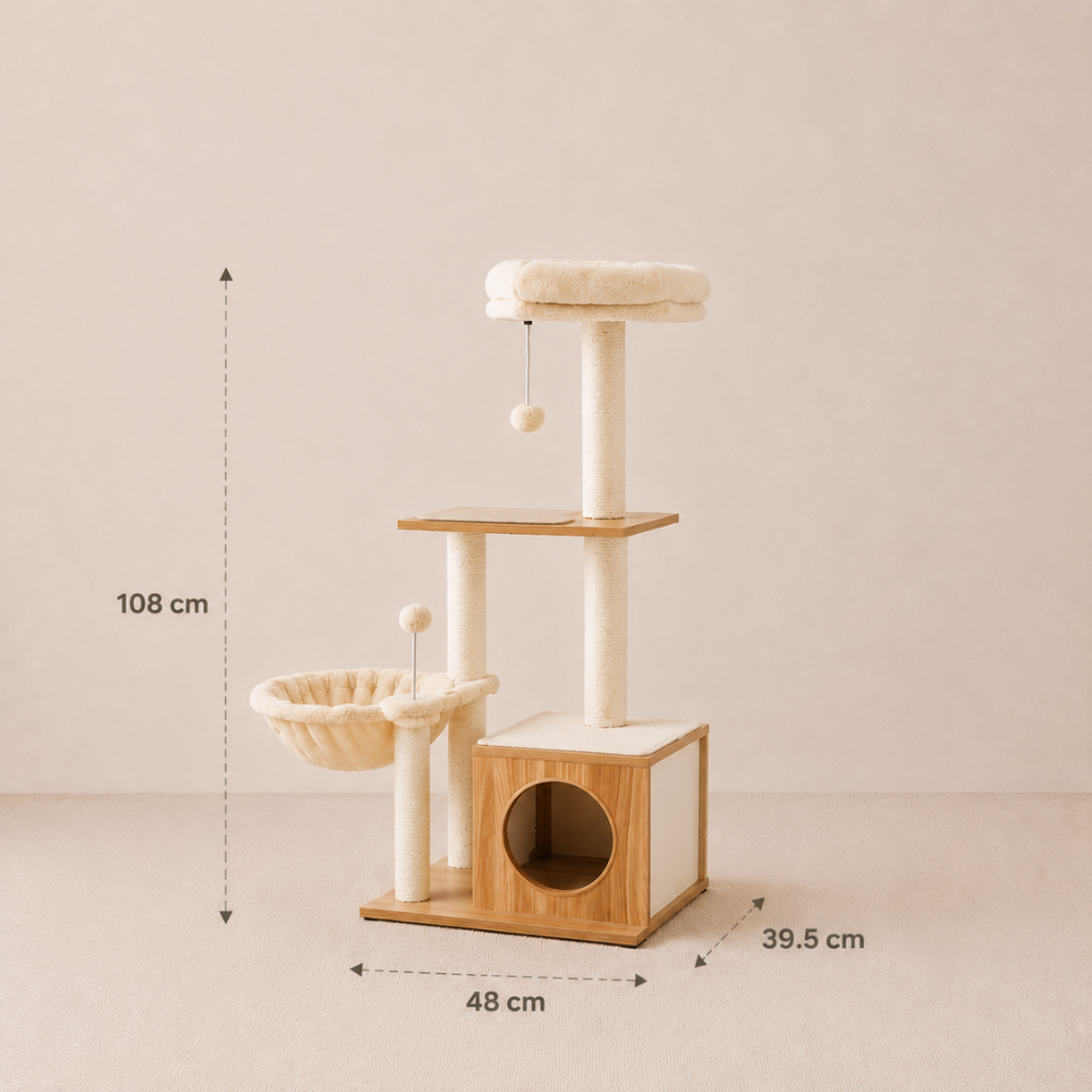 Four Level Modern Cat Tree with Hammock Basket