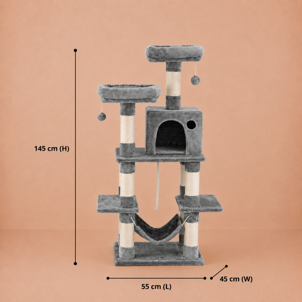 Cat Tree with Condo,Tunnel & Hammock Bed - 141cm
