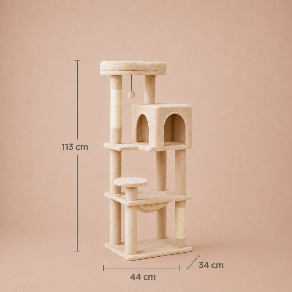 Road Cat Tree Scratching Post Multi-Level Play Tower with a Large Hammock