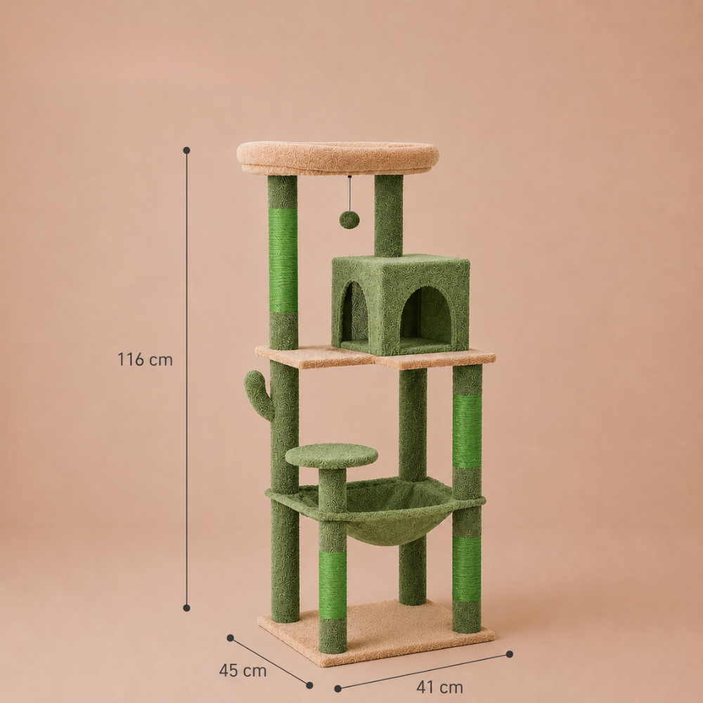 Road Cat Tree Scratching Post Multi-Level Play Tower with a Large Hammock