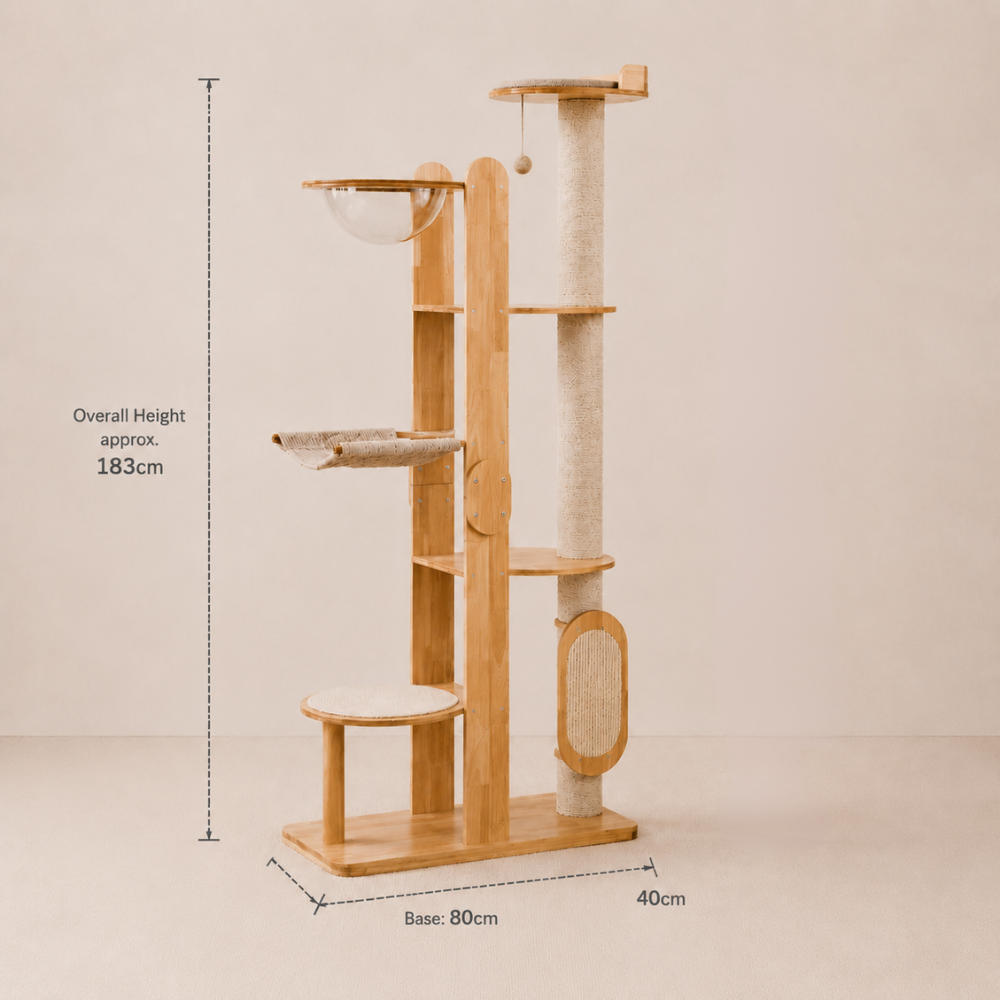 Solid Wood Multi-Level Cat Tower - 183cm