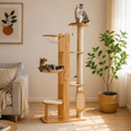 Solid Wood Multi-Level Cat Tower - 183cm