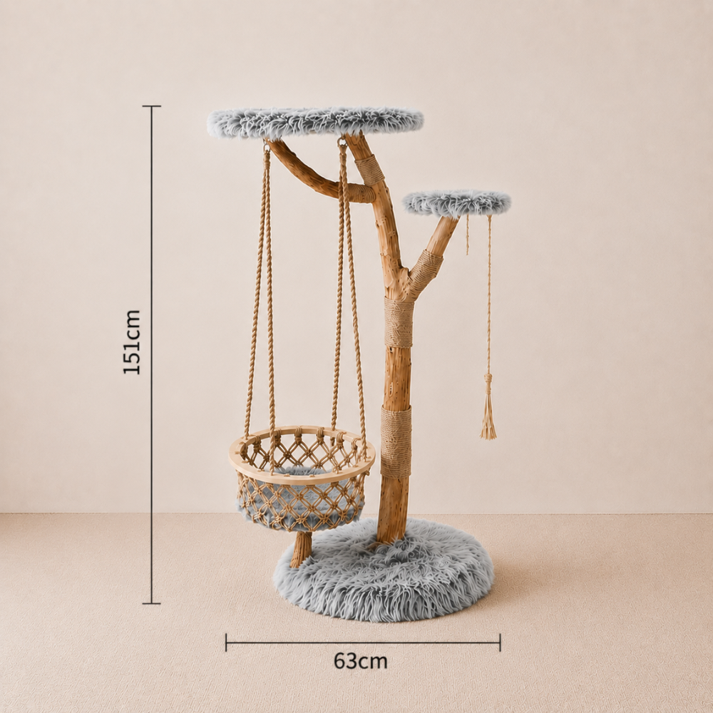Modern Cat Tree with Hanging Hammock