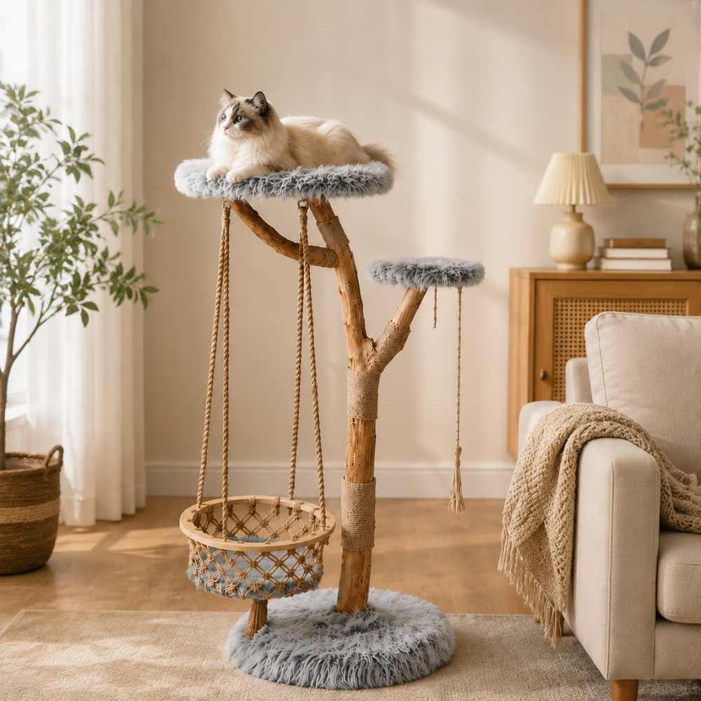 Modern Cat Tree with Hanging Hammock