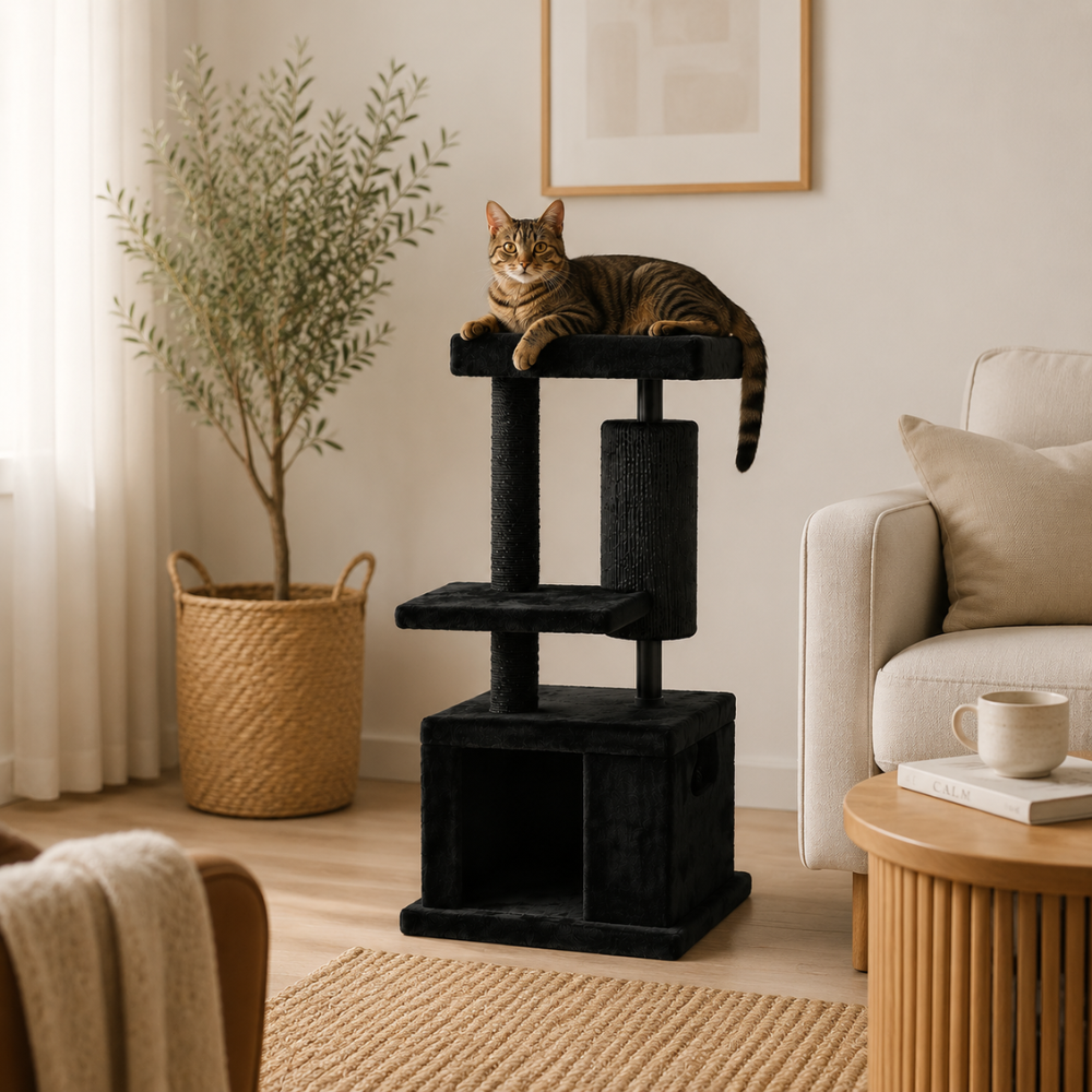 Kitty Scratch Barrel Cat Tree - Black