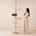 Solid Wood Floor to Ceiling Cat Tree | Adjustable Height Cat Tower