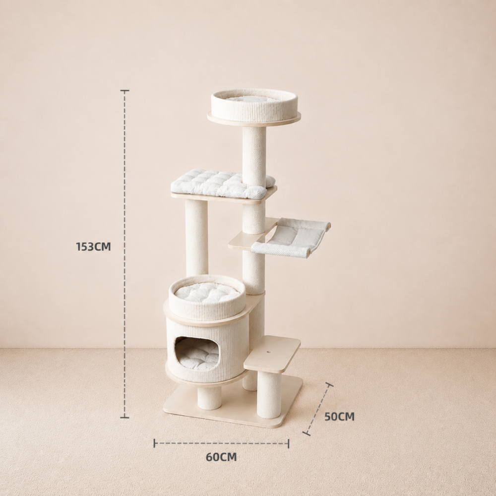 Multi-Tier Plush & Sisal Deluxe Cat Tree - 153cm
