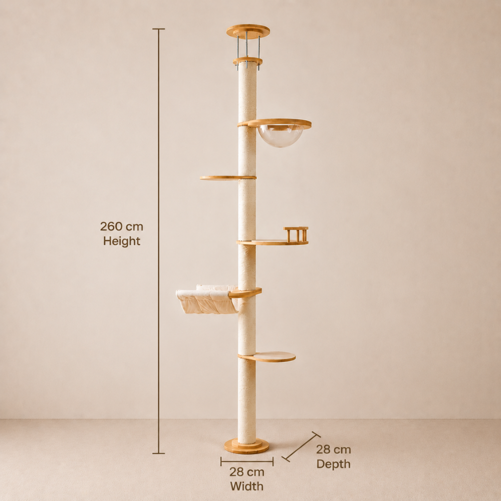 Solid Wood Adjustable Ceiling-Mounted Cat Tower - Style B