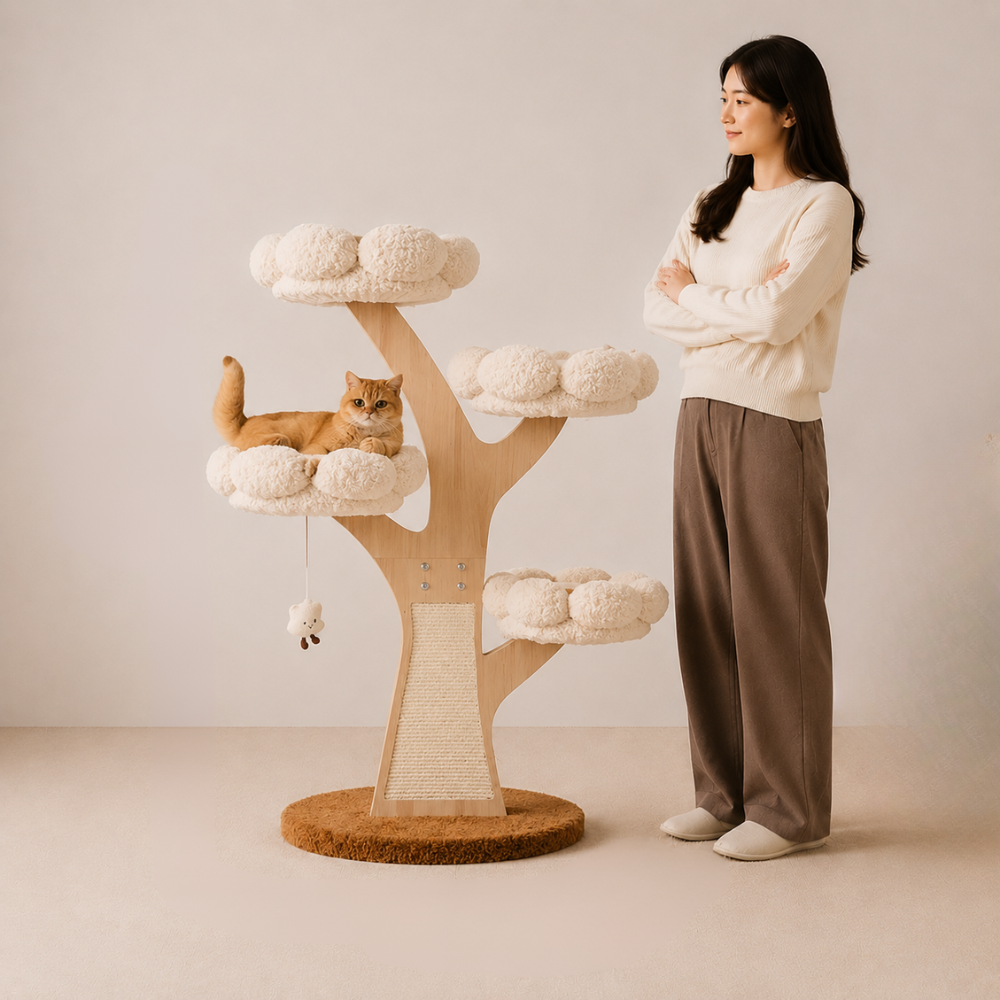 Flower Series Cat Tree – White Bloom (4 Platforms)
