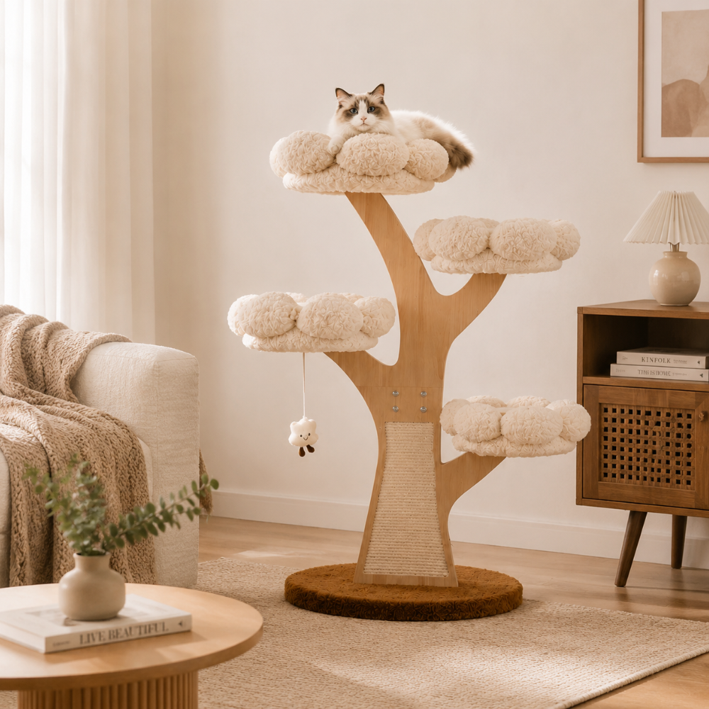 Flower Series Cat Tree – White Bloom (4 Platforms)