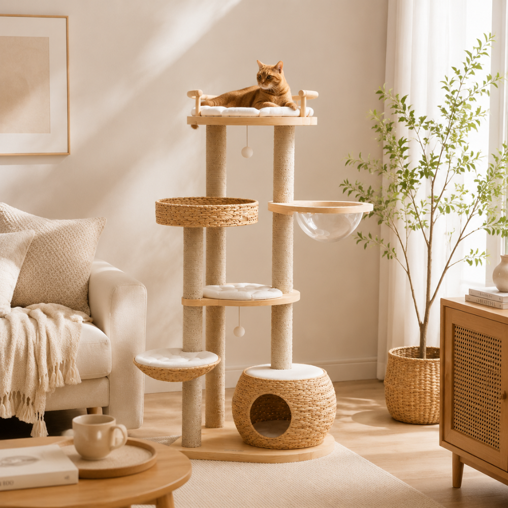 SturdyPine Stylish Wood Cat Tree