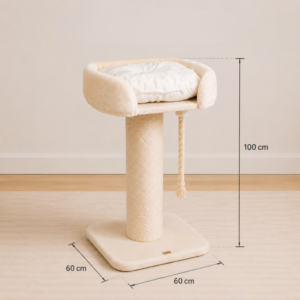 High Bed Cat Scratch Post - Cream Plush