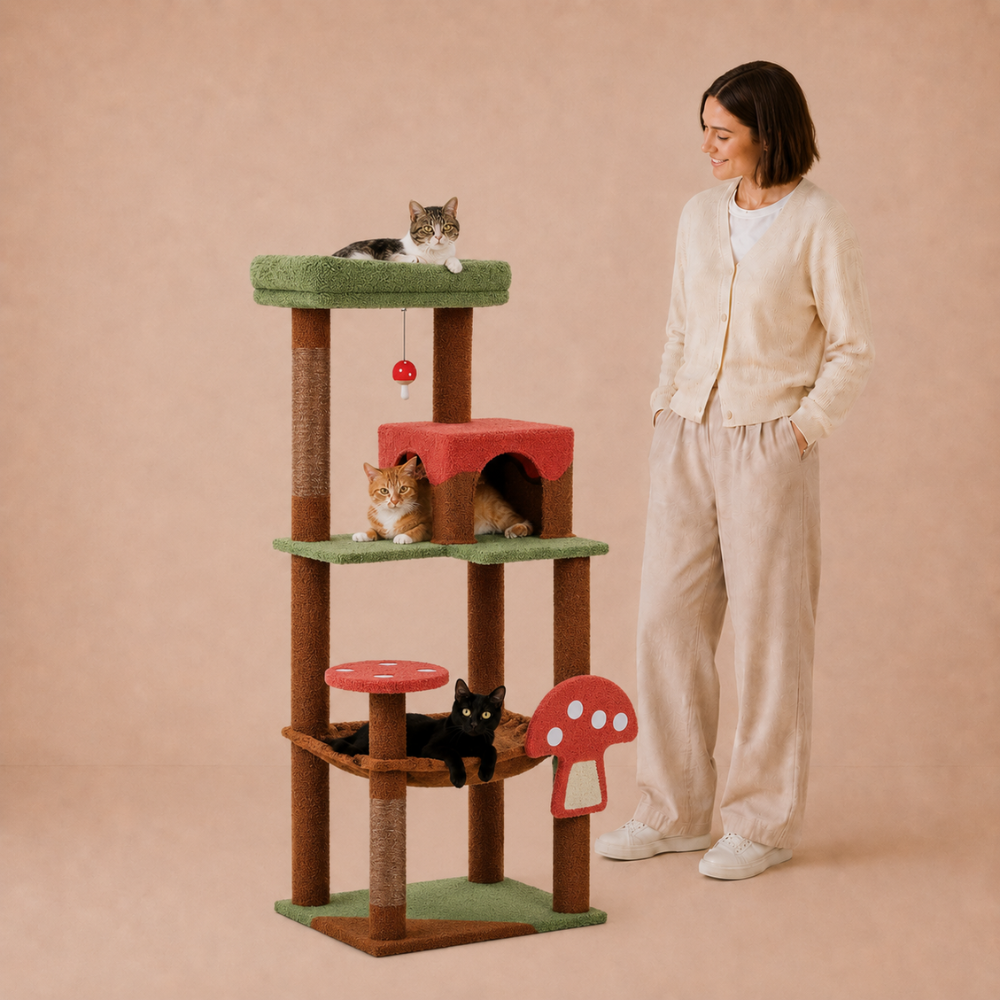 Road Cat Tree Scratching Post Multi-Level Play Tower with a Large Hammock