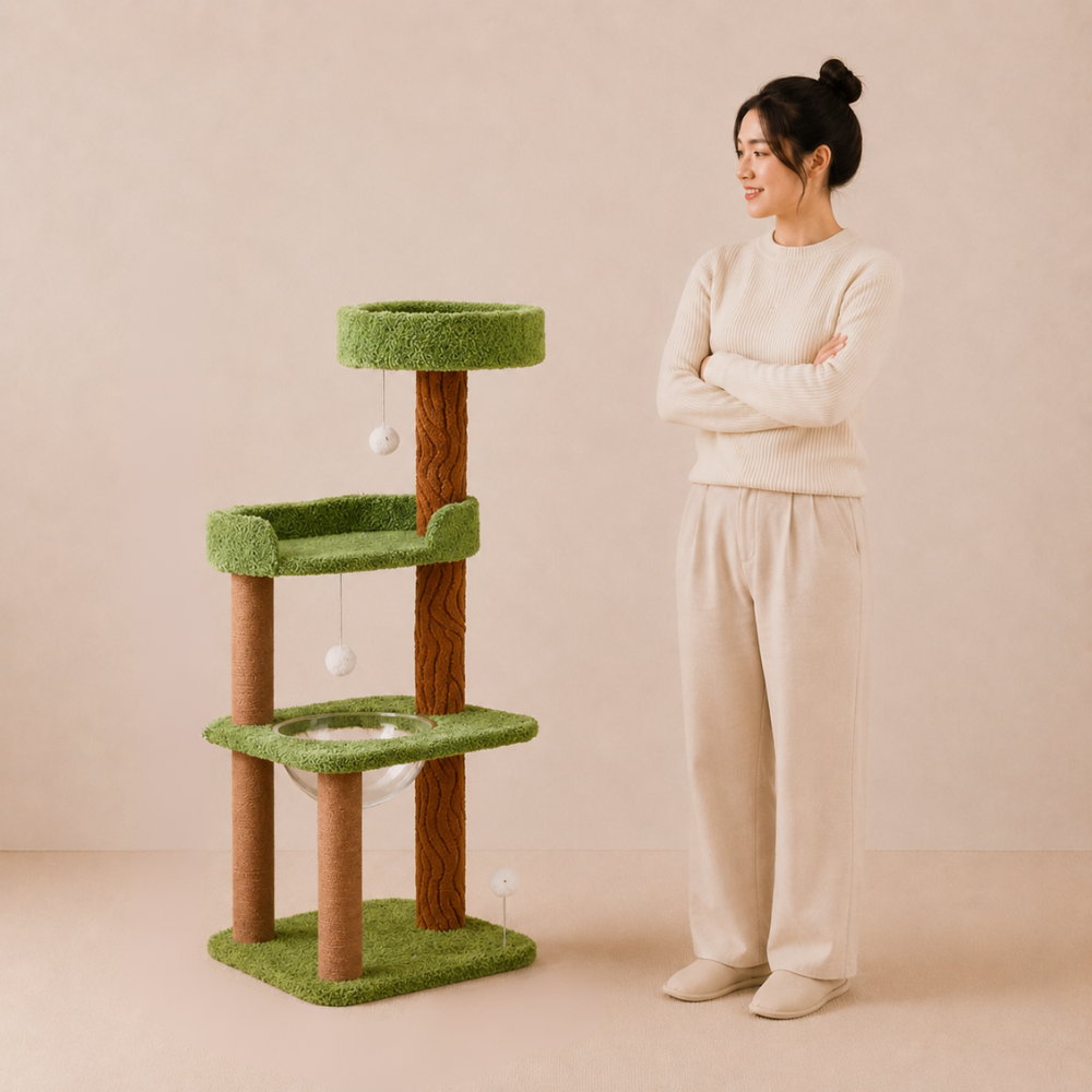 Playful Multi-Level Plush Activity Center Cat Tree with Space Capsule