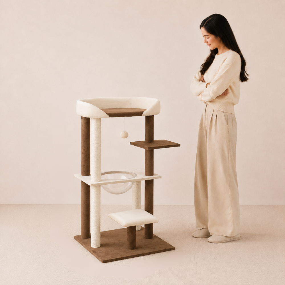 Luxury Japanese-Style Cat Tree with Large Bed