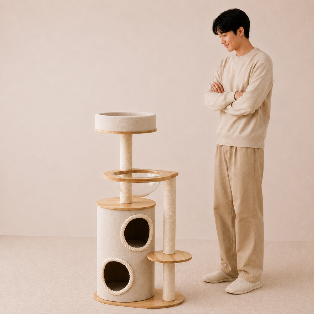 Solid Wood Multi-Level Cat Tree with Condo