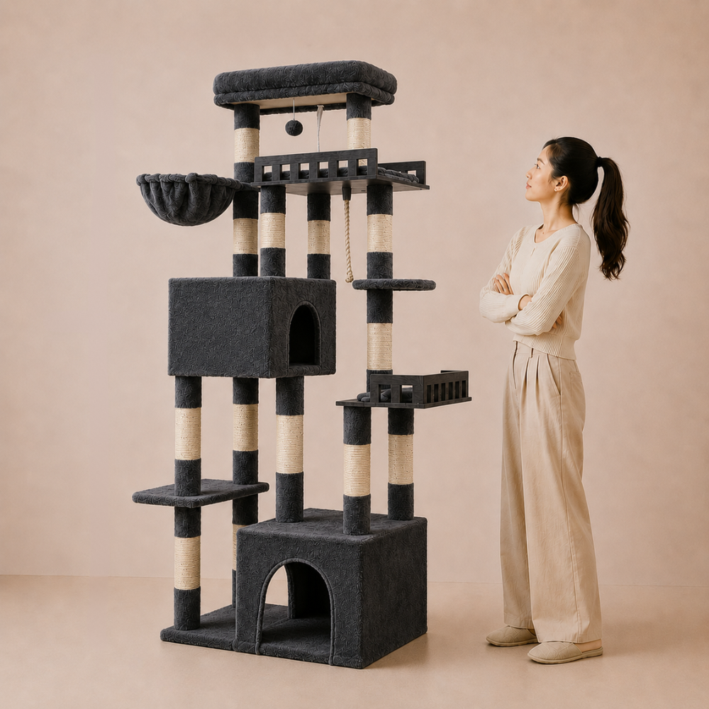Heavy-Duty Cat Tree Tower for Large Cats with Hammock & Condos