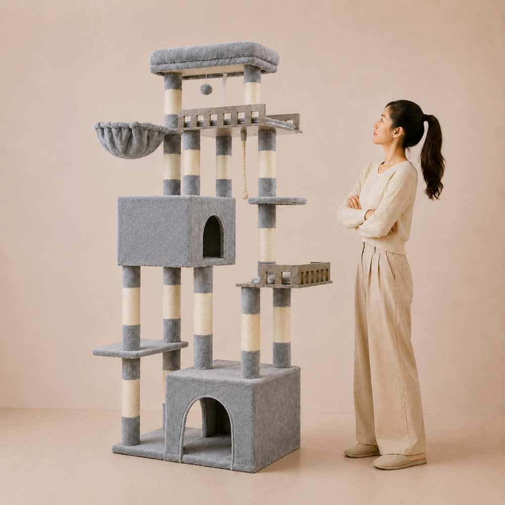 Heavy-Duty Cat Tree Tower for Large Cats with Hammock & Condos