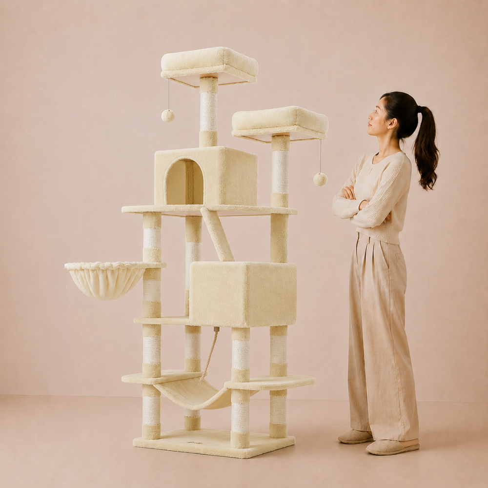 Heavy-Duty Cat Tree Tower for Large Cats with Hammock & Condos