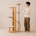 Solid Wood Multi-Level Cat Tower - 183cm