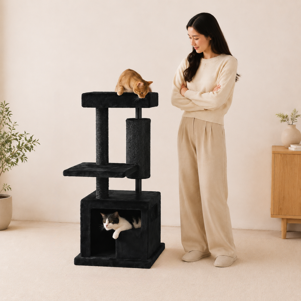 Kitty Scratch Barrel Cat Tree - Black