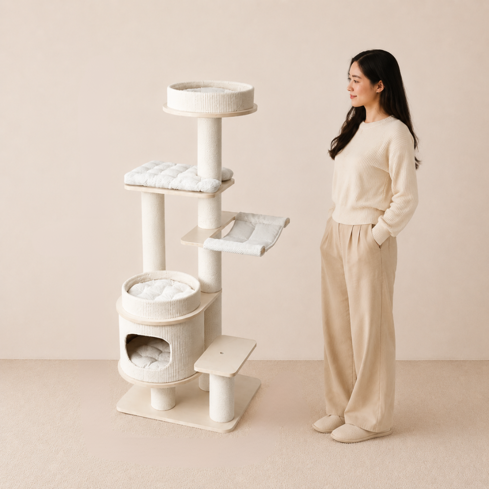Multi-Tier Plush & Sisal Deluxe Cat Tree - 153cm