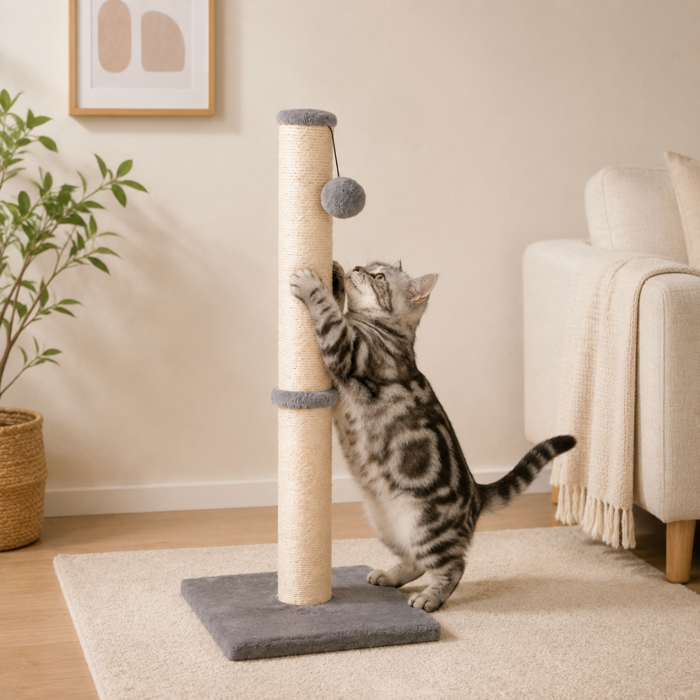 Cat Scratcher for Kitten with Natural Sisal Rope, 3 Ball Toys and a Stable Heavy Base