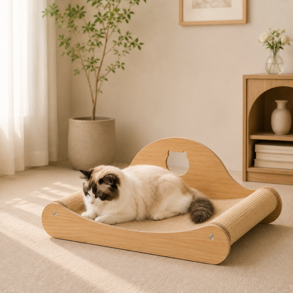 Cat Scratcher Bed Wood Scratch Lounger Scratching Chair