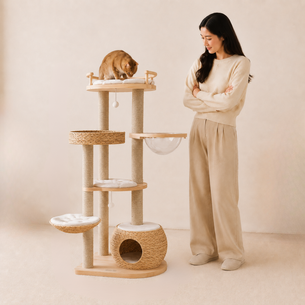SturdyPine Stylish Wood Cat Tree