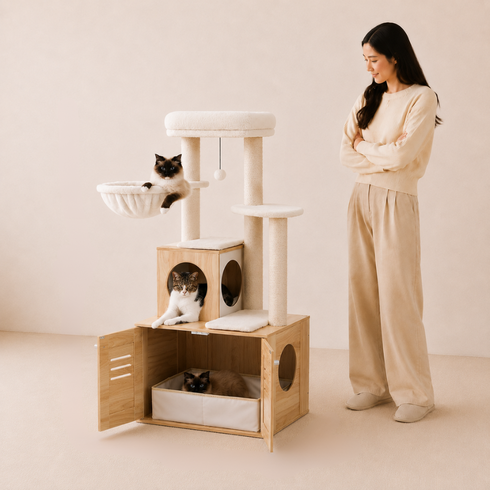The Dream Loft' All-in-One Cat Tower & Litter Box Enclosure