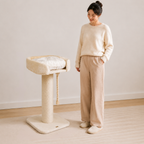 High Bed Cat Scratch Post - Cream Plush