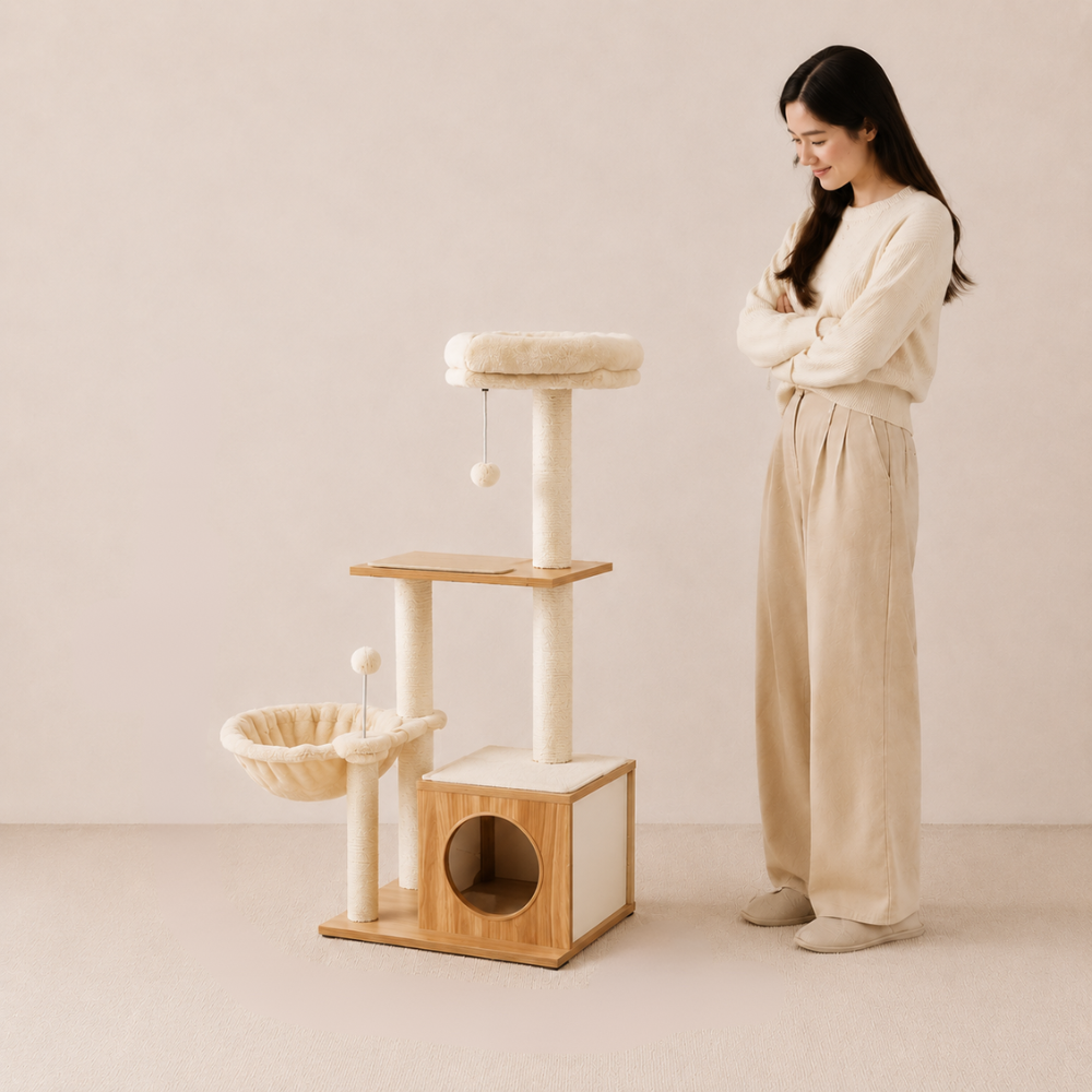 Four Level Modern Cat Tree with Hammock Basket